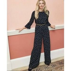 Boden Navy Blue Floral Print Wide Leg Bell Sleeve Jumpsuit Size 12T